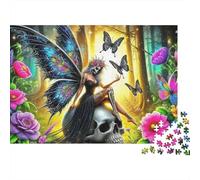Skull with Red Rose And Blue Leaves Jigsaw Puzzle Skeleton Hard Difficult Challenge Adults Kids Relaxation Gift 1000 Pieces 70x50cm/1000pcs