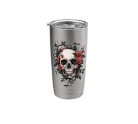 Skull with red Roses and Thorns - Gothic Stainless Steel Insulated Tumbler