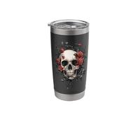 Skull with red Roses and Thorns - Gothic Stainless Steel Insulated Tumbler