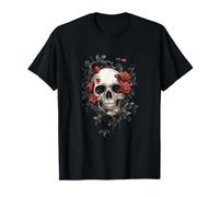 Skull with red roses and thorns - Gothic T-Shirt