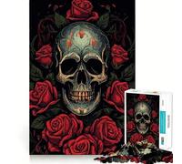 Skull with Red Roses Jigsaw Puzzles 1000 Pieces for Teenagers Memory Upgrade Relaxing Fun Sharp Cut Art Collection Piece 50x75cm