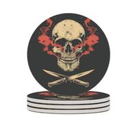 Skull with Red Smoke Rising Minimal Coasters Set of 4 Absorbent Coasters