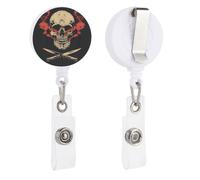 Skull with Red Smoke Rising Minimal Retractable Badge Holder Reel Clip ID Card Holder for Doctor Nurse Student Office Worker