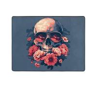 Skull with Roses and Sunglasses Area Rugs for Living Room Decor - Soft Throw Washable Rugs for Bedroom, 63x48 Inch Indoor Carpet for Bedroom Living Room
