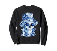 Skull with Sunglasses Chinoiserie Blue Toile Floral Gothic Sweatshirt