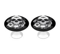 Skull with Third Eye and Flower Drawer Pulls Handles Knobs Flat Black Cabinet Cup with Screw 2 Pack