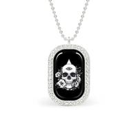 Skull with Third Eye and Flower Pendant Necklace Fashion Jewelry Square Pendant with White Drill Border One Size