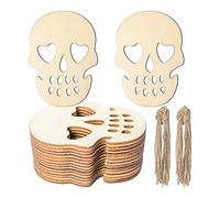 Skull Wooden Halloween Blank Wood with Twines Art Unfinished Ornaments for Christmas Wedding Birthday Party Halloween Thanksgiving Day Decoration 20Pcs