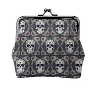 Skull Yoga And Flower Coin Purses, Small Card Case Wallet For Men Women For Shopping And Casual Outings, Black, One Size, Art Deco