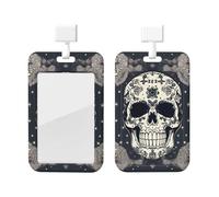 Skull Yoga and Flower Print Card ID Badge Holder with Breakaway Lanyard,for Doctor Teacher Nurse Staff Office