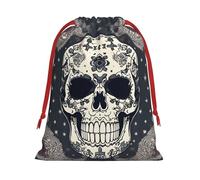 Skull Yoga and flower Print Drawstring Gift Bags For Christmas,Holiday Party Gift Wrapping Bag Assorted Sizes