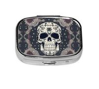 Skull Yoga and Flower Print Pill Box, 2 Large Compartmensts to Moistureproof Portable Pill Box Organiser for Travel