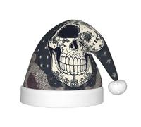 Skull Yoga And Flower Print Unisex Xmas Holiday Hat Santa Claus Hat For For Christmas New Year Festive Party