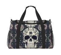 Skull Yoga and flower print Weekender Overnight Carry On Bag Gym Luggage Bag Duffel Bag for Travel Women, Black, One Size