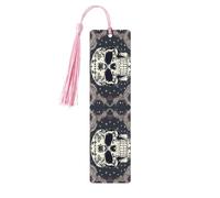 Skull Yoga and Flower Tassel Bookmarks Set for Women, 5 Pc Wooden Book Study Supplies Accessories for Reading