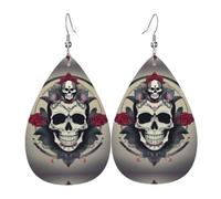 Skull Yoga Print Leather Teardrop Dangle Earrings Fashion