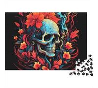 SkullFloralArt 1000 Pcs 3-Layer Cardboard VibrantTattooStyle Classic Jigsaw, Hard Challenge, Stress Relief, Wall Decor & Family Collector Gift 38x26cm/1000pcs