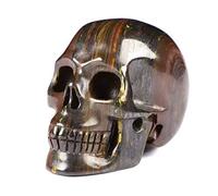 Skullis 2.0" Colorful Tiger Iron Eye Crystal Skull, Hand Carved Gemstone Fine Art Sculpture, Reiki Healing Stone Statue.