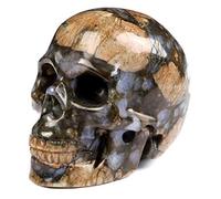 Skullis 2.0” Que Sera Stone Crystal Skull, Hand Carved Gemstone Fine Art Sculpture, Reiki Healing Stone Statue.