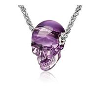 Skullis Signature Gem Skull Pendant Necklace, Amethyst, Citrine, Quart Rock, Black Obsidian, Lapis Lazuli, Malachite, Blue Chalcedony, Carnelian Carved Gemstone Crystal Skull Necklace for Men and