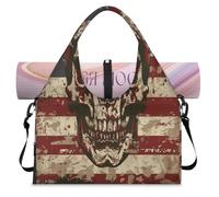 Skulls American USA Flag Sports Duffle Bag with Shoe Compartment Weekend Overnight Bags Tote Cabin Luggage Bag for Gym Yoga Travel