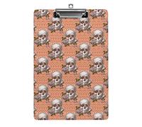 Skulls and Flowers Orange A4 Size Clipboard Funny Aesthetic Working Studying Letter Standard Clip Board 12.5×8.5 in Hardboard for School Classroom Kids Writing Drawing