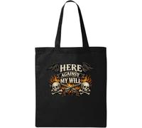 Skulls and Guns with Fiery Wings Natural Cotton Tote Bag Black
