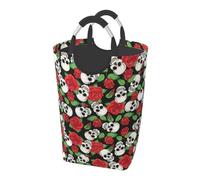 Skulls And Roses Print Laundry Hamper Collapsible Baskets With Handle Dirty Clothes Hamper Bag For Dorm Family Bathroom Decor Storage