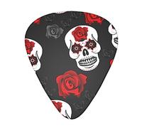 Skulls And Roses Printed Guitar Picks With Organizer Storage Box 0.46 0.71 0.96 Mm Includes Thin Medium Heavy For Bass Electric Acoustic Guitars Ukulele 12 Pack