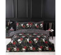 Skulls and Roses Reversible Duvet Cover Set Spider Web Halloween Bedding