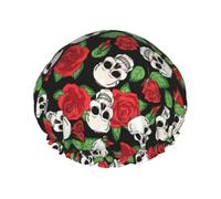 Skulls And Roses Shower Caps Women Men Reusable Waterproof Non-Slip Quick-Dry Hair Large Cap Long Short Hair