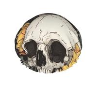 Skulls And Sunflowers Waterproof Reusable Shower Cap For Women - Elastic Hair Cover For Bath, Spa, Travel & Daily Use