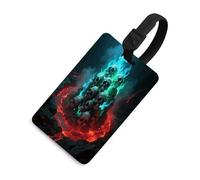 Skulls Burning Fire Flames Luggage Tags for Suitcases | Travel Labels with Name ID Card, TPU, Personalised Suitcase Tags for Women Men Travel Accessories