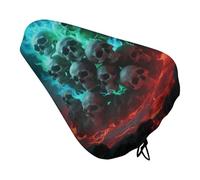 Skulls Burning Fire Flames Padded Bike Seat Cover with Drawstring and Spring Buckle, Waterproof Bicycle Seat Cushion Extra Wide, Soft Comfort Bicycle Saddle for Mountain Exercise Road Bikes