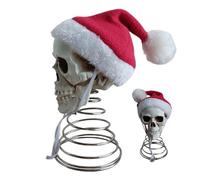 Skulls Decor for Home, Christmas Tree Topper Skull with Santa Hat, 5 Inch Skeleton Head Party Props Gothic Decoration for Indoor Outdoor Garden Home Bookshelf Pool Patio Bar Porch Yard