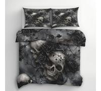 Skulls Duvet Cover Sets Rose Small Single Bedding Set with Zipper Closure, Soft Microfiber Quilt Cover with 2 Pillowcases 40x60cm QH1220