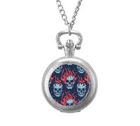 Skulls Flames Vintage Pocket Watch with Chain Arabic Numerals Scale Quartz Pocket Watches Gifts for Men Women