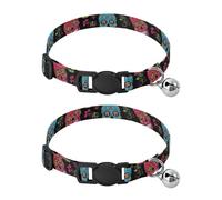 Skulls Floral Black Puppy Collar 2 Pack Small Cat Collar Adjustable Length 10.6" to 17.1"