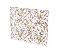 Skulls Flowers White Pattern Acrylic Cutting Board with Counter Lip Non Slip Clear Cooking Board for Countertops Protector Large Size 16”×13”