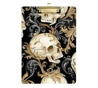 Skulls Golden Branches Acrylic Patterned clipboard Standard Letter A4 Size Plastic for Nursing Student Trade Quest Gold 12x9in Tabla para escribir con Clip