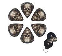 Skulls Guitar Picks 6 Pack 3 Different Thickness Celluloid Guitar Plectrums with Guitar Pick Holder Personalized Guitar Pick for Acoustic Guitar, Electric Guitar, Bass, Ukulele