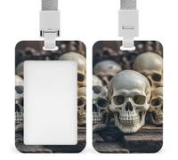 Skulls ID Badge Holder Retractable Badge Reel Vertical Card Name Tag Holder with Breakaway Lanyard, ID Cards Holders Case for Nurse Security Staff Women Men