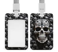 Skulls Id Badge Holder Vertical Hard Card Holders Protector Heavy Duty Badge Holder with Lanyard Sliding Name Tag Holders Waterproof Id Covers for Badges Work Badges Sleeve