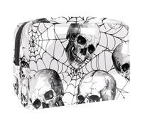 Skulls on Spider Web Cosmetic Bag for Women, Travel Toiletries Bags Large PVC Makeup Handy Pouch Organiser with Zipper