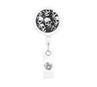 Skulls Pattern Badge Reel Retractable Badge Holder with Keychain Funny ID Clips for Badges Lightweight Plastic Name Card Holders for Nurses Office Teacher