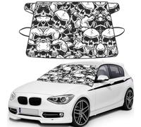skulls pattern Printed Car Windshield Protector Against Snow Ice Dust UV Coated Full Coverage Window Cover with Elastic Straps & Carry Pouch
