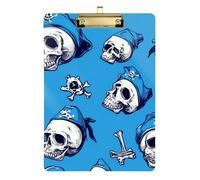 Skulls Pirate Scarlet Blue Acrylic Metal Paperwork clipboard Standard Letter A4 Size Acrylic Cute for Homework Pediatric Gold 12x9in Tabla para escribir con Clip