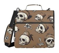 Skulls Pirate Scarlet Brown 1.5-Inch 3-Rings Zipper Binder Organizer with Strap Easy to Carry Documents Files Storage Bag Suitable for Middle School