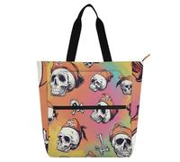 Skulls Pirate Scarlet Color Books Totes Book Bag for Boys Girls Women, Gothic Large School Beach Bag Shopping Bag with Zipper for School and Playtime Rainbow school supplies