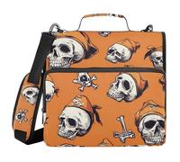 Skulls Pirate Scarlet Orange 1.5-Inch 3-Rings Binder with Extra Pockets with Shoulder Strap Multiple Pockets Documents Files Storage Bag for School/Office